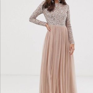 Maya Bridesmaid long sleeve dress sequins blush